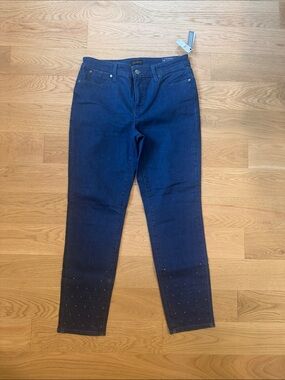 Talbots Dark Blue Straight-Leg Jeans with Studded Hem